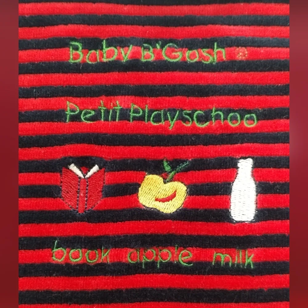 Baby B'Gosh Black and Red Stripe Petit Playschool  apple milk Book dress Toddler
